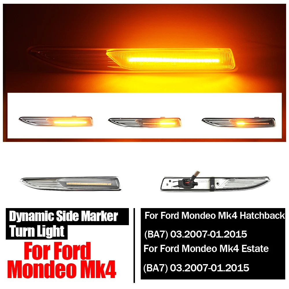 

2Pcs LED Dynamic Side Marker Turn Signal Light Sequential Blinker Lamps For Ford Mondeo 4 Mk4 BA7 03.2007-01.2015 7S71-13K354-AB