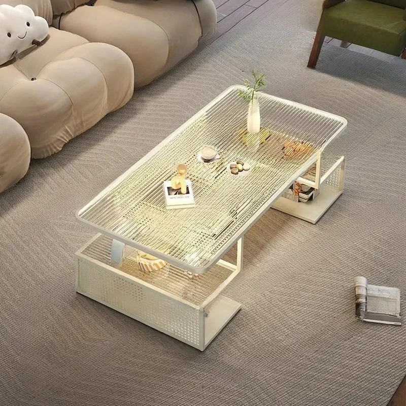 Designer cream wind tempered glass living room household sofa coffee table small apartment light luxury coffee table