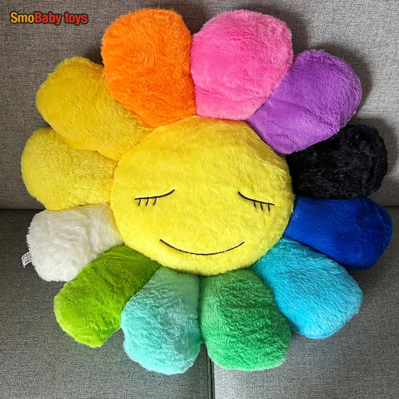 Colorful Sun Flower Plsuh Pillow Cartoon Murakami Long Colorful Sun Flower Cushion Sunflower Flower Floor Mat