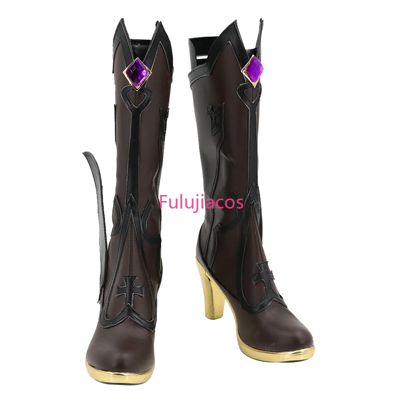 Fulujiacos Genshin Impact Fischl Cosplay Shoes Boots Halloween Party Game Cosplay Shoes Prop