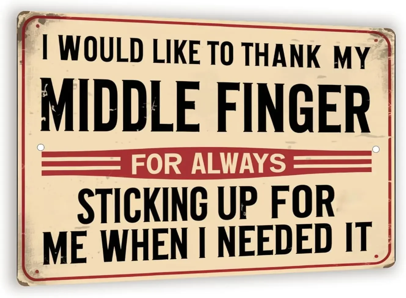 Vintage-Style I Would Like to Thank My Middle Finger Metal Sign - Humorous  Wall Decor with Cream Background and Bold Text