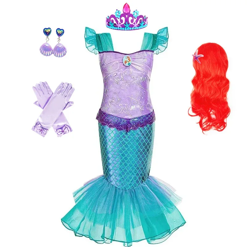 Vestido de sirena para niña, disfraz de princesa para fiesta de cumpleaños para niños, ropa de fantasía de Halloween, vestido elegante de verano