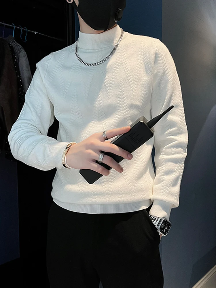 

Модный белый вязаный свитер с круглым вырезом и длинными рукавами для осени и зимы, повседневный, облегающий, из смеси полиэстера, нейлона и спандекса