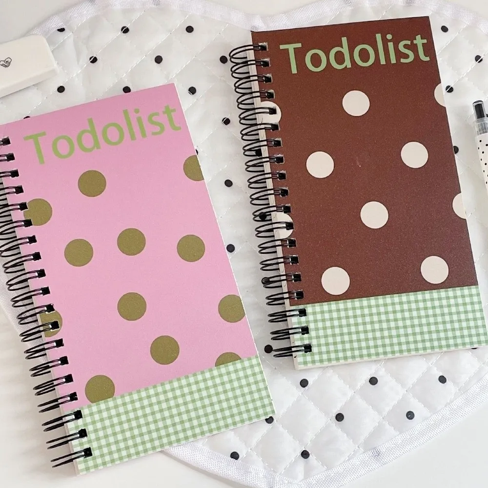 Durable Polka Dot Print To Do List Notebook Spiral Design Pocket Size Daily Task Planner Task Checklist Memo Book School Office