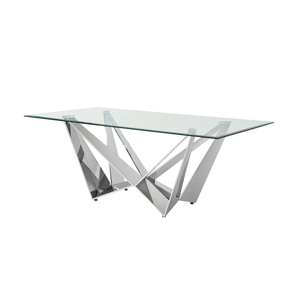 

Dining Tables for 6-8 People Clear Glass with Polished Stainless-Steel Dining Table,Rectangular Table,Dining Room Furniture