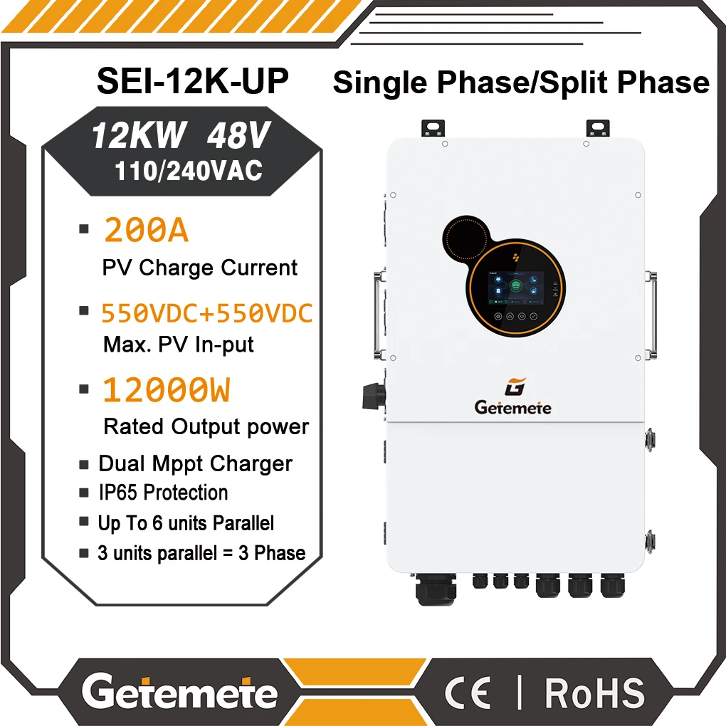 

GTMT 12 кВт одно-/двухфазный гибридный солнечный инвертор IP65 градусов двойной Mppt 200A инвертор автосетки/на сетке Pv Max 550 В + 550 В