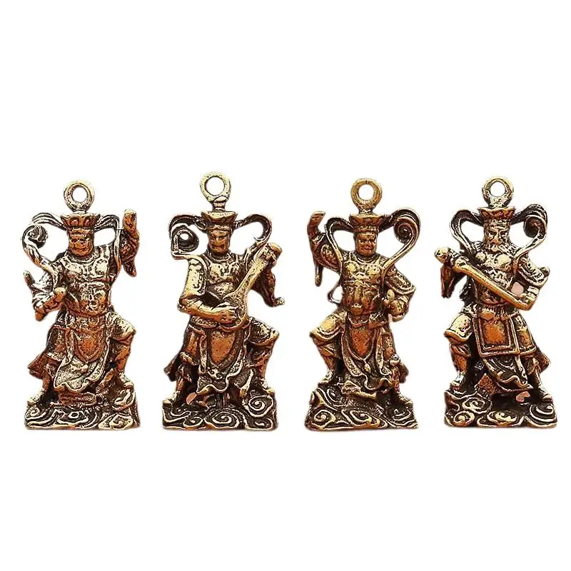 【YA】Vintage Brass Four Heavenly Kings Statues  Desktop Ornaments Rare Collectible Decoration for Office Study Meditation