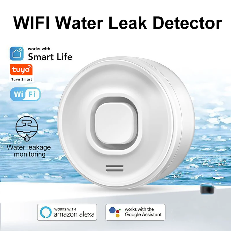Smart WIFI Water Leak Detector 100dB High-Decibel Alarm Remote Real-Time Control Wireless Stereo Sensor for Kitchen and Bathroom