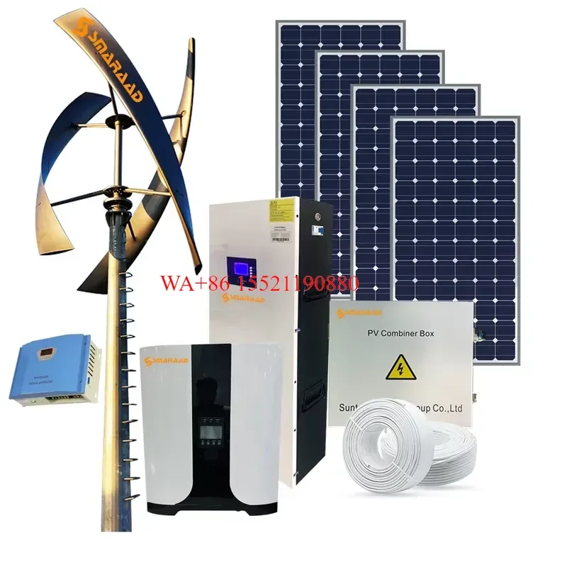 WMWMNU 5KW Wind Turbine Generator and 5KW Solar Panels Hybrid Power System Wind Solar System for Home Use
