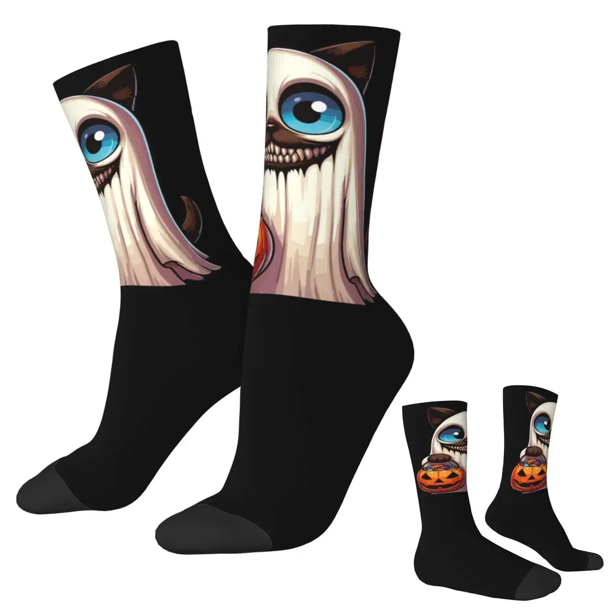 

Siamese Cat Scary Halloween Ghost Spooky Pumpkin Candy Socks Harajuku Super Soft Stockings All Season Long Socks Christmas Gifts