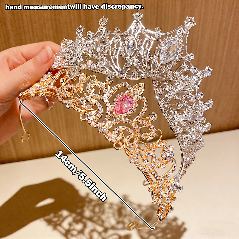 2pcs Luxury Diamond Double Crown Set Gold Silver Dual Color Hair Crown Banquet Bridal Headwear Ball Princess Style Accessories