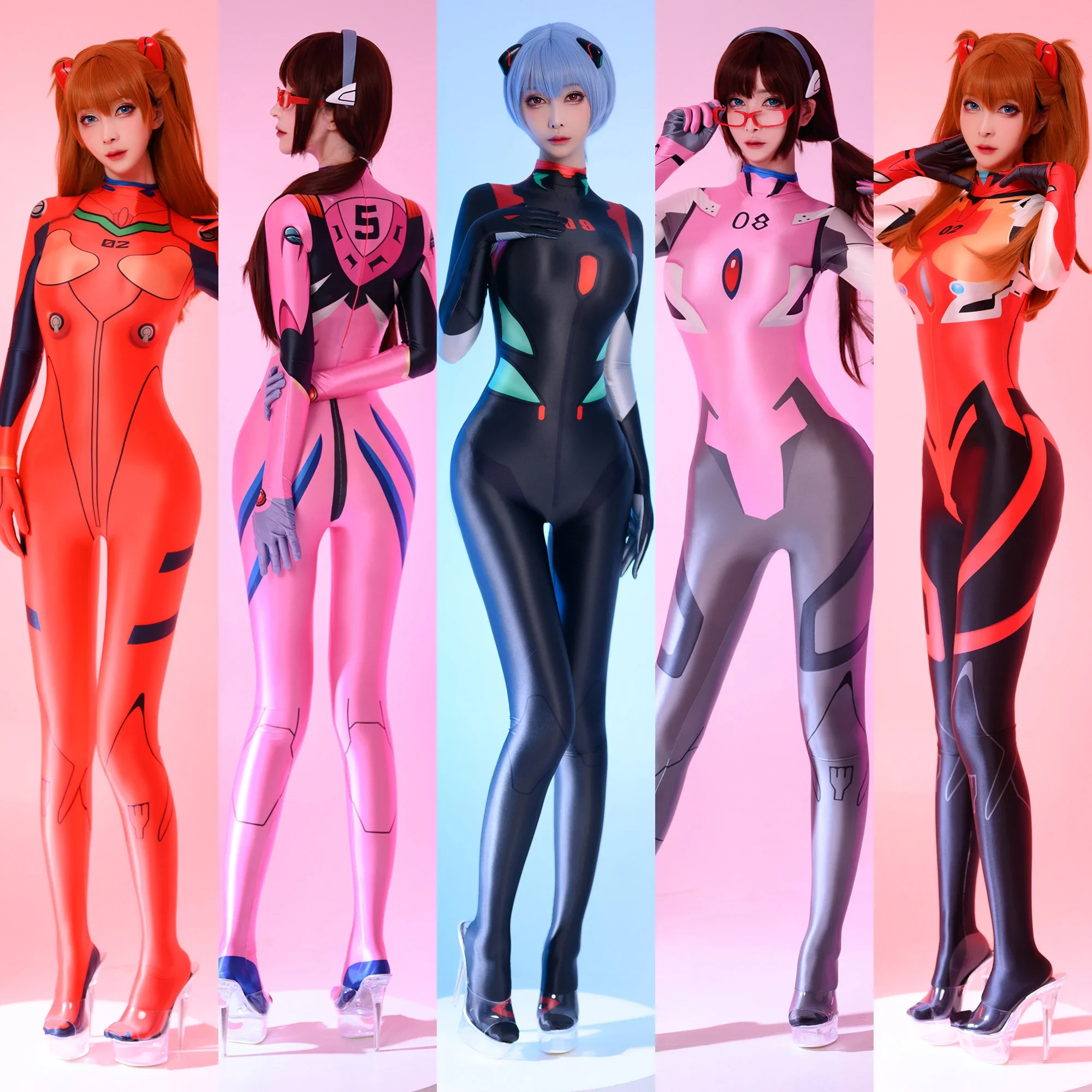 Anime EVA Ayanami Rei  Asuka Langley Soryu Mari Cosplay Costume Bodysuit Glossy Series Jumpsuit wig