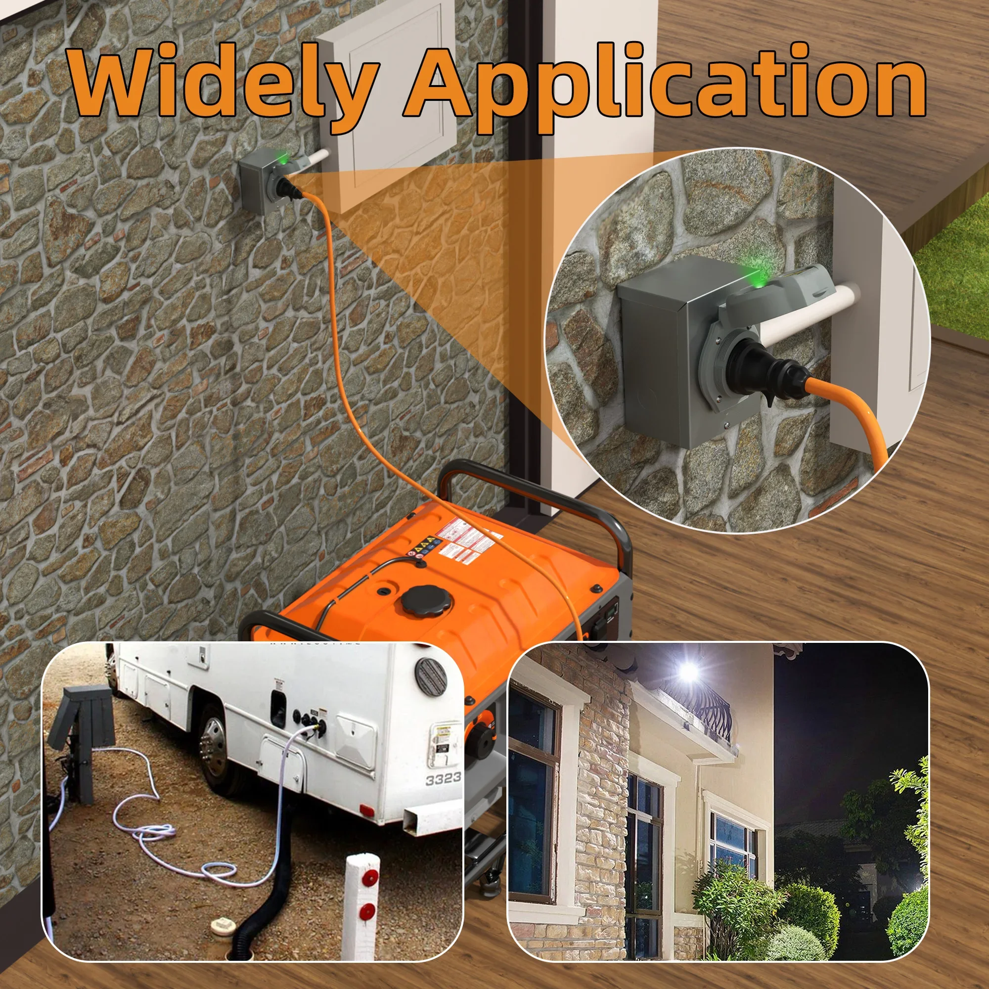 50 Amp Generator Inlet Box Waterproof Power Outlet Box Generator IP67 With Green Safe Indicator Light