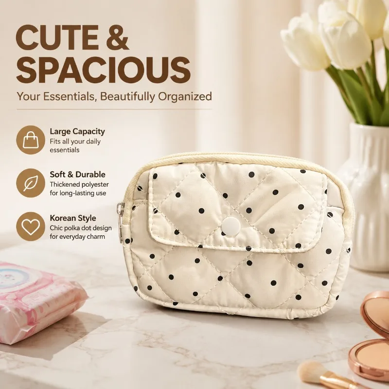 New Polka Dot Mini Storage Pouch Cute Key Holder Stylish Coin Purse Card Wallet Portable Document Earring Jewelry Organizer