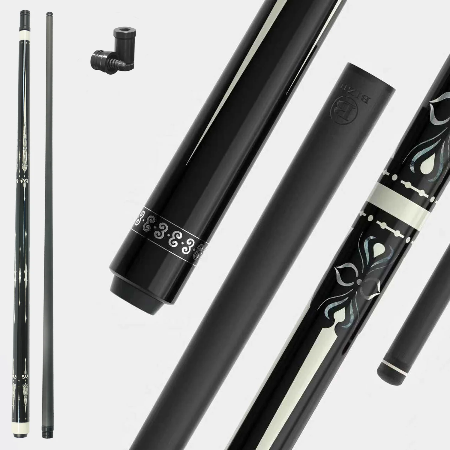 

BIZU Moon Speed 58 Inch Carbon Fiber Pool Cue Stick Elegant Design 3/8'x8' Joint Radial Pattern Durable for Billiard Players