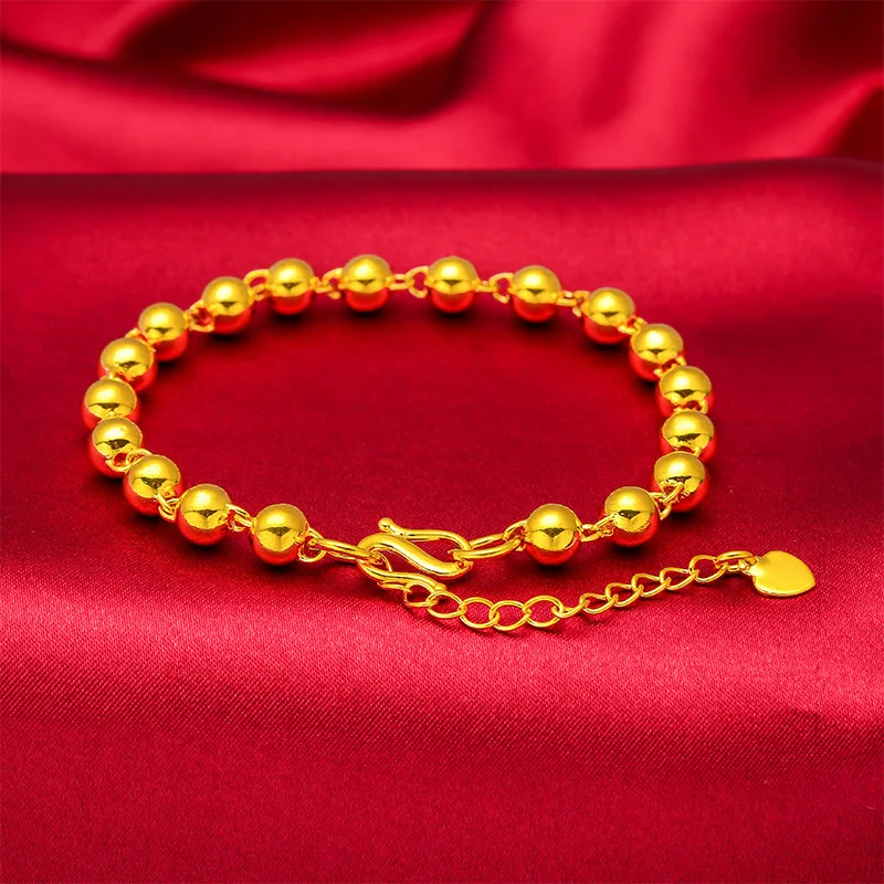 Solid Round Bead Bracelet for Unisex, 24K Gold, AU999 | Rotating solar terms beads, educational & stylish for culture lovers.