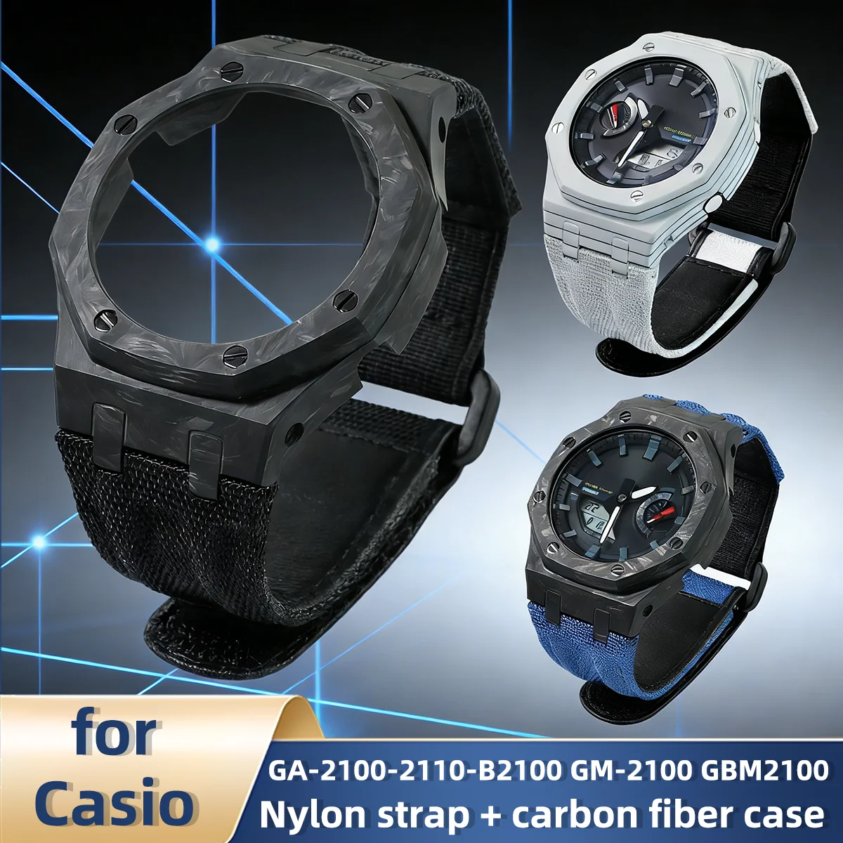 For Casio GA-2100 GA-2110 GM-2100 GBM-2100 /Ultra-Light Carbon Fiber Bezel Case & Nylon Watch Strap/Modification Replacement Kit