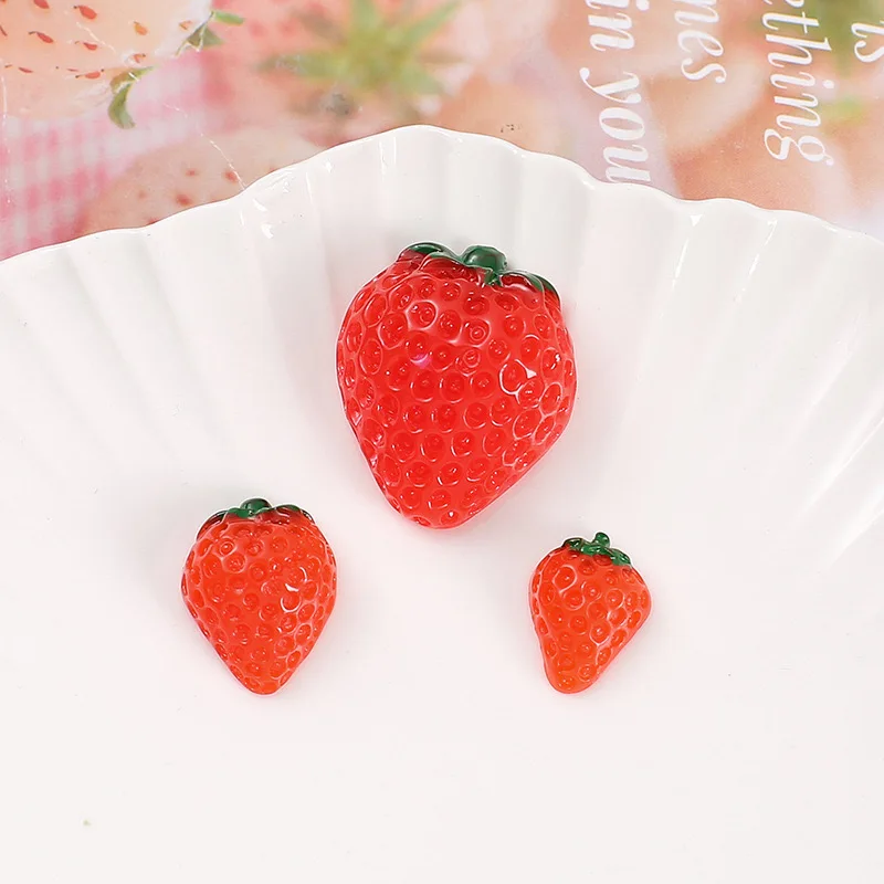 10pcs 3D Strawberry Charms Cabochons Miniatures Planar Resin Flatback Hair Accessories Girl Arts and Crafts Supplies Diy Craft