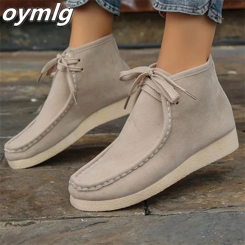 2024 new casual and fashionable single shoe with round toe thick sole increased height lace up comfortable shoes women shoes