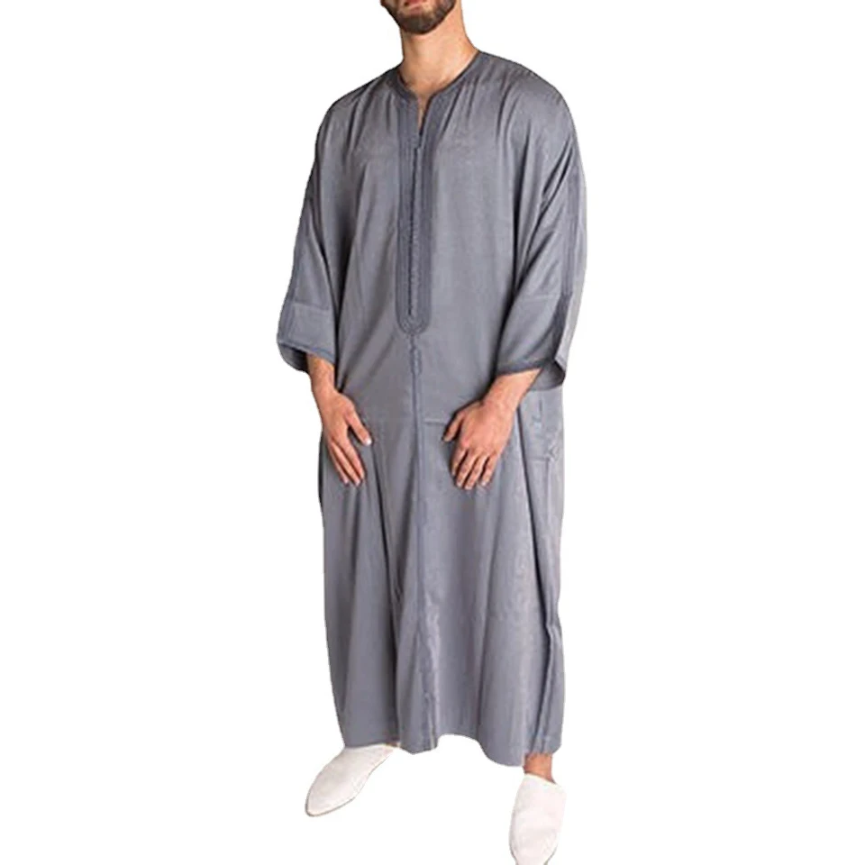 Durable Kaftan Arab Muslim Robe Men Jubba Thobe Long Sleeve Dubai Islamic Ethnic Gown Nightshirts Fashion Loose Casual Clothes