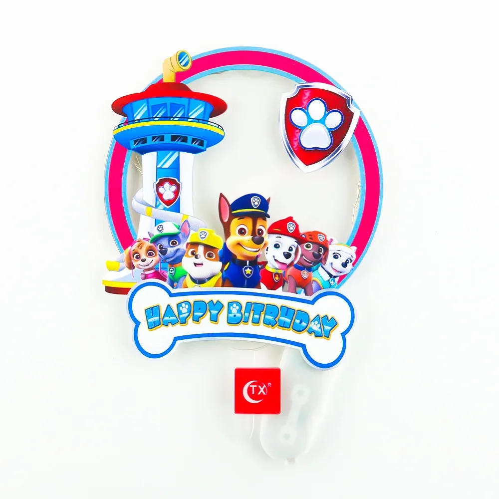 Cartoon Paw Patrol LED Light Cake Toppers Baking Cakes Decoration Set Children Party Plug-in Supplies Kids Birthday Cake Cards