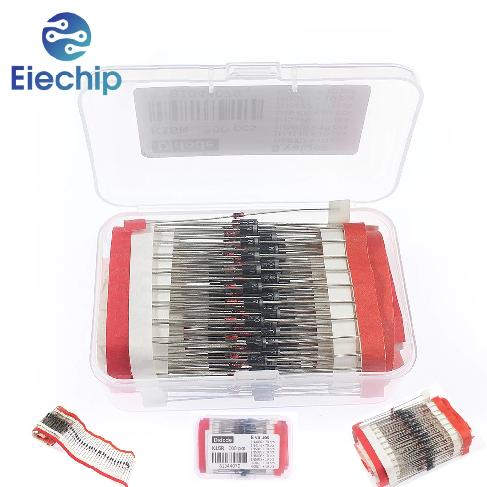 200 szt. Diodowy zestaw diody schottky'ego 1 n4007 1 n4148 1 n5408 1 n5819 1 n5822 1 n539 9 dioda prostownicza zestaw 8 wartości diody z pudełkiem
