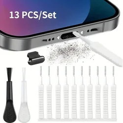 Kit de limpieza de puerto de enchufe de polvo de teléfono móvil, herramienta de limpieza de teclado de computadora para Iphone, accesorios de teléfono de Puerto tipo C, 13 piezas