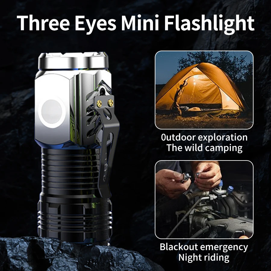 Portable Mini LED Flashlight Rechargeable Magnetic Suction Flashlight Super Bright Multi-functional Outdoor Camping Hiking Light