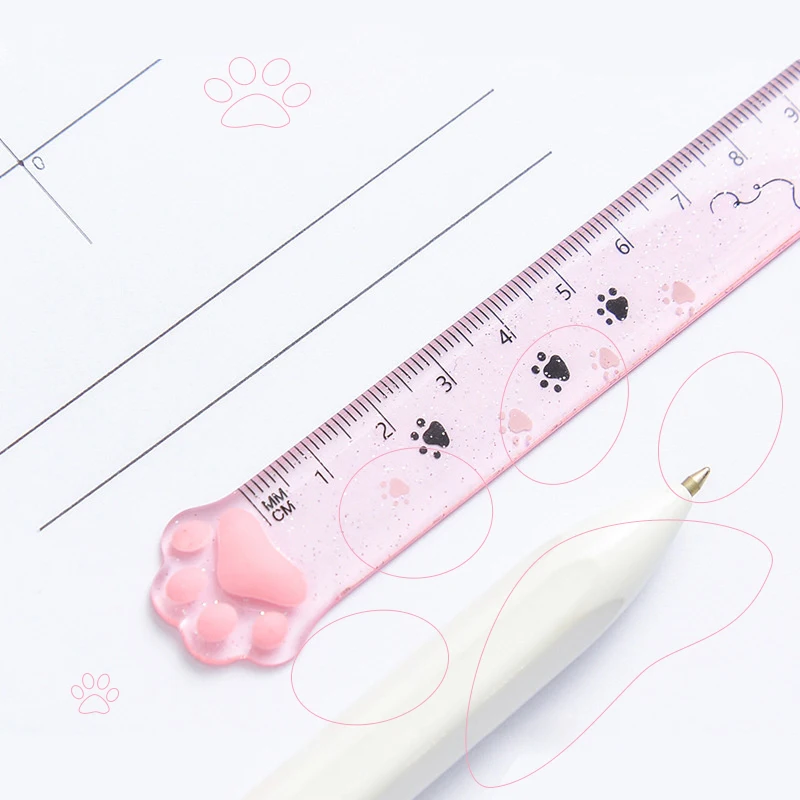 1 Pcs Cute Kitty Cats Paw Straight Ruler Kawaii Stationery Funny Drawing Gift Korean Office School Measuring Drawing