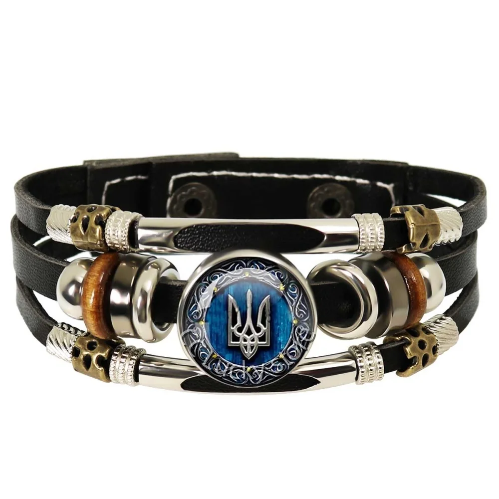 18mm Multilayer Leather Bracelets Ukrainian flag Glass Cabochon Jewelry Backpack National Emblem Logo Souvenir Accessories Gifts image 3