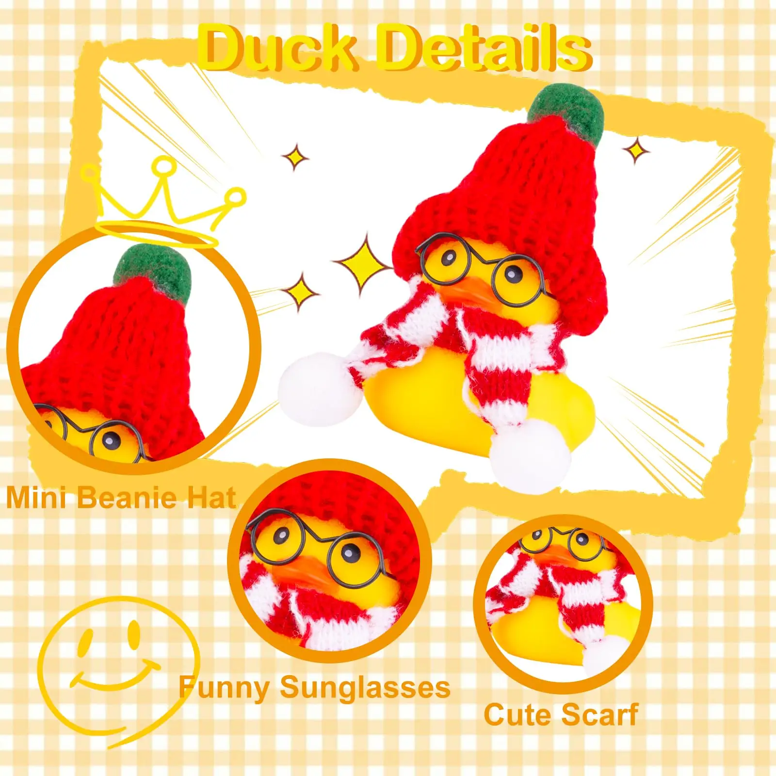 2 Pack Car Rubber Ducks Dashboard Decoration Winter Ducks Car Ornaments Accessories with Mini Beanie Hats, Scarves and Sunglasse