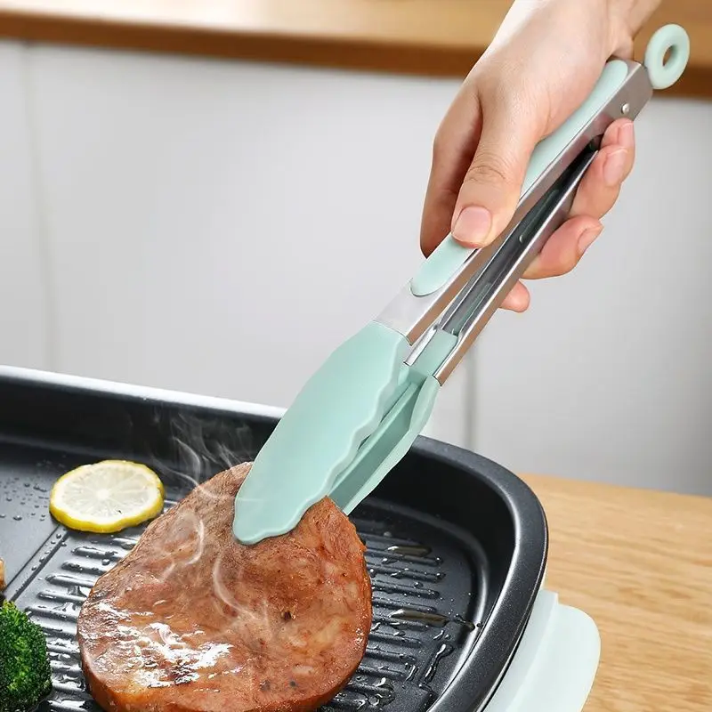 9Inch Heat-Resistant Food Tong Non-Slip Silicone Grilling Tong Salad Bread Serving Tong Barbecue Clip Clamp Kitchen Accessories