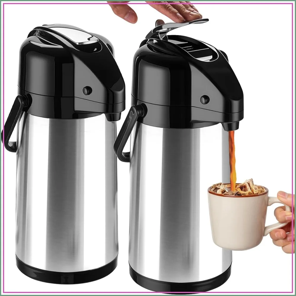 

Upgraded Airpot Coffee Carafe with Double Pump - 84oz/2.5L, Beverage Dispenser for Hot/Cold Drinks, Stainless Steel