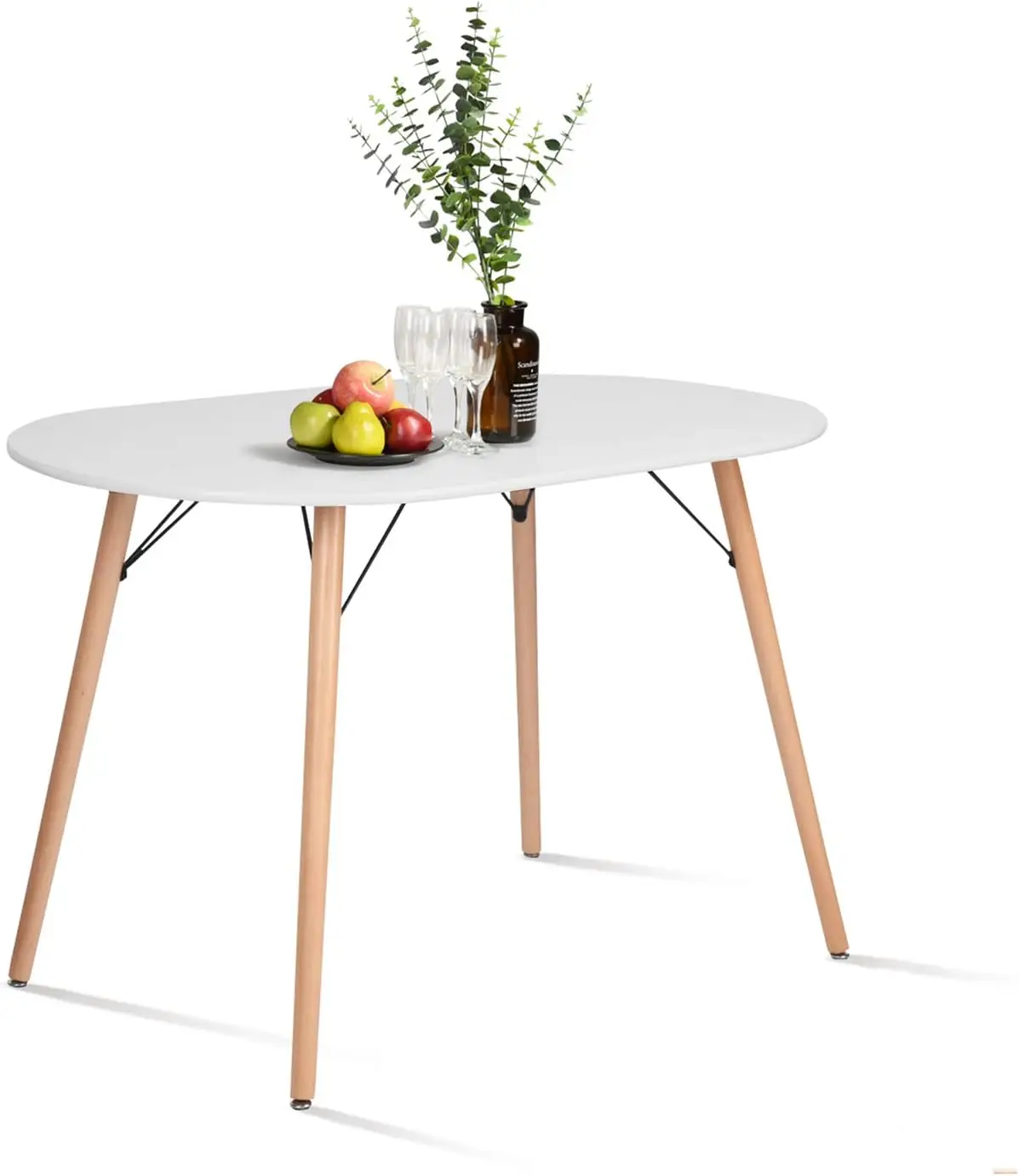 طاولة طعام بيضاوية 47.2 بوصة منتصف القرن طاولة عشاء مطبخ بيضاء حديثة طاولة بسيطة للمنزل والمكتب وغرفة المعيشة والمطبخ