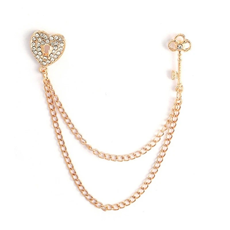 

Modern Heart Brooch With Extended Chain Practical Metal Decoration for Women Y166