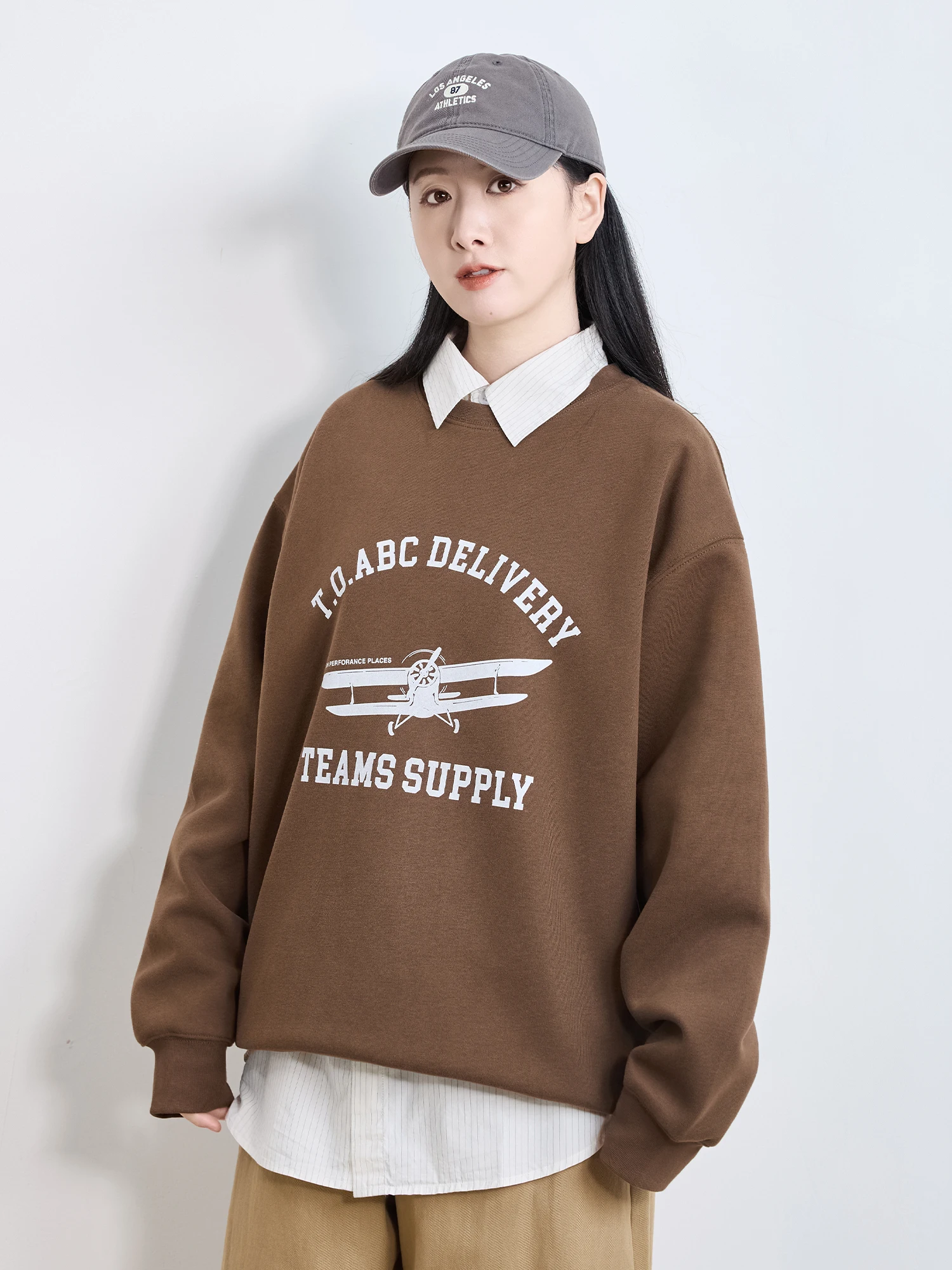 

Retro American Spring Autumn round Ne Sweatirt ex Loose College Sle Versatile Hoodie Cool Outerwear for Students