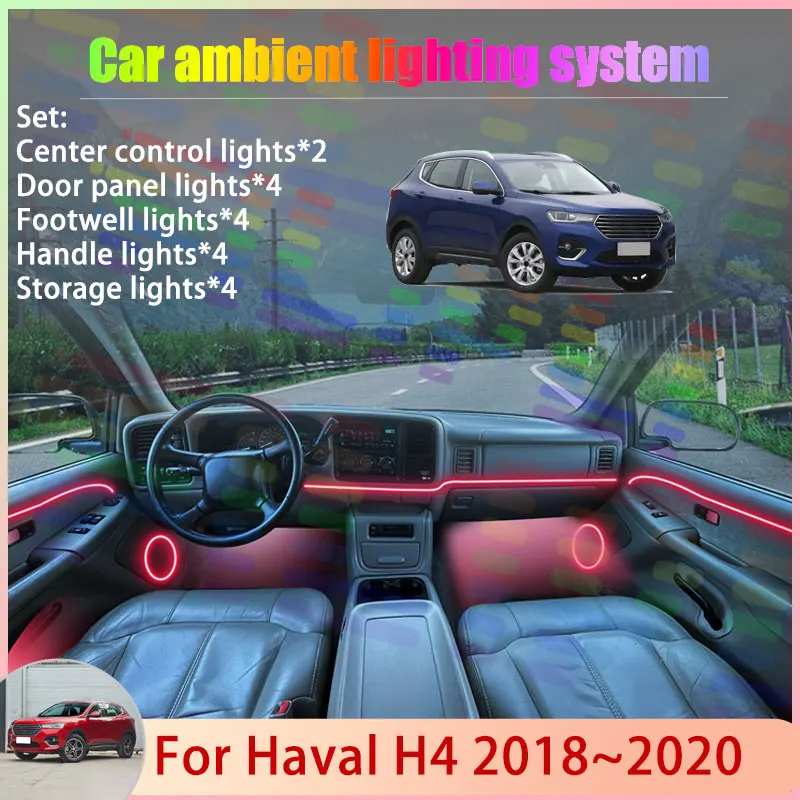 

Для Haval H4 2018 2019 2020 2/18 в 1, автомобильная атмосферная лампа, абажур RGB, ансамбль, стример, атмосферный набор, автоаксессуары, часть
