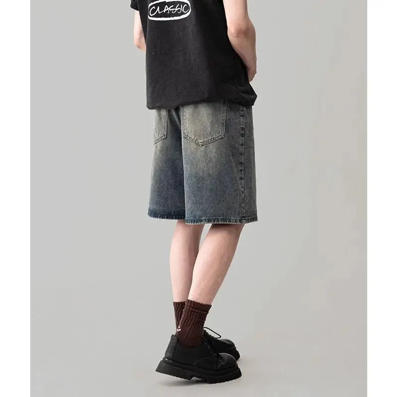 디자이너 의류 바지 남성 트렌드 레트로 데님 반바지 남성 여름 2025 신상 루즈핏 캐주얼 5부 워싱 팬츠 보이프렌드 진