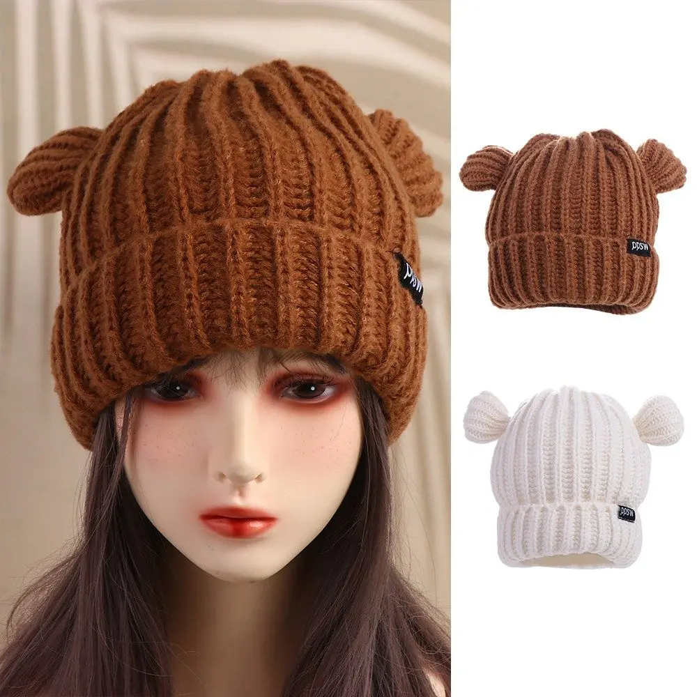 

Cute Letter Bear Ears Knitted Hat Beanie Hat Skull Cap Cat Ears Beanie All-match Woolen Hat Winter/Autumn