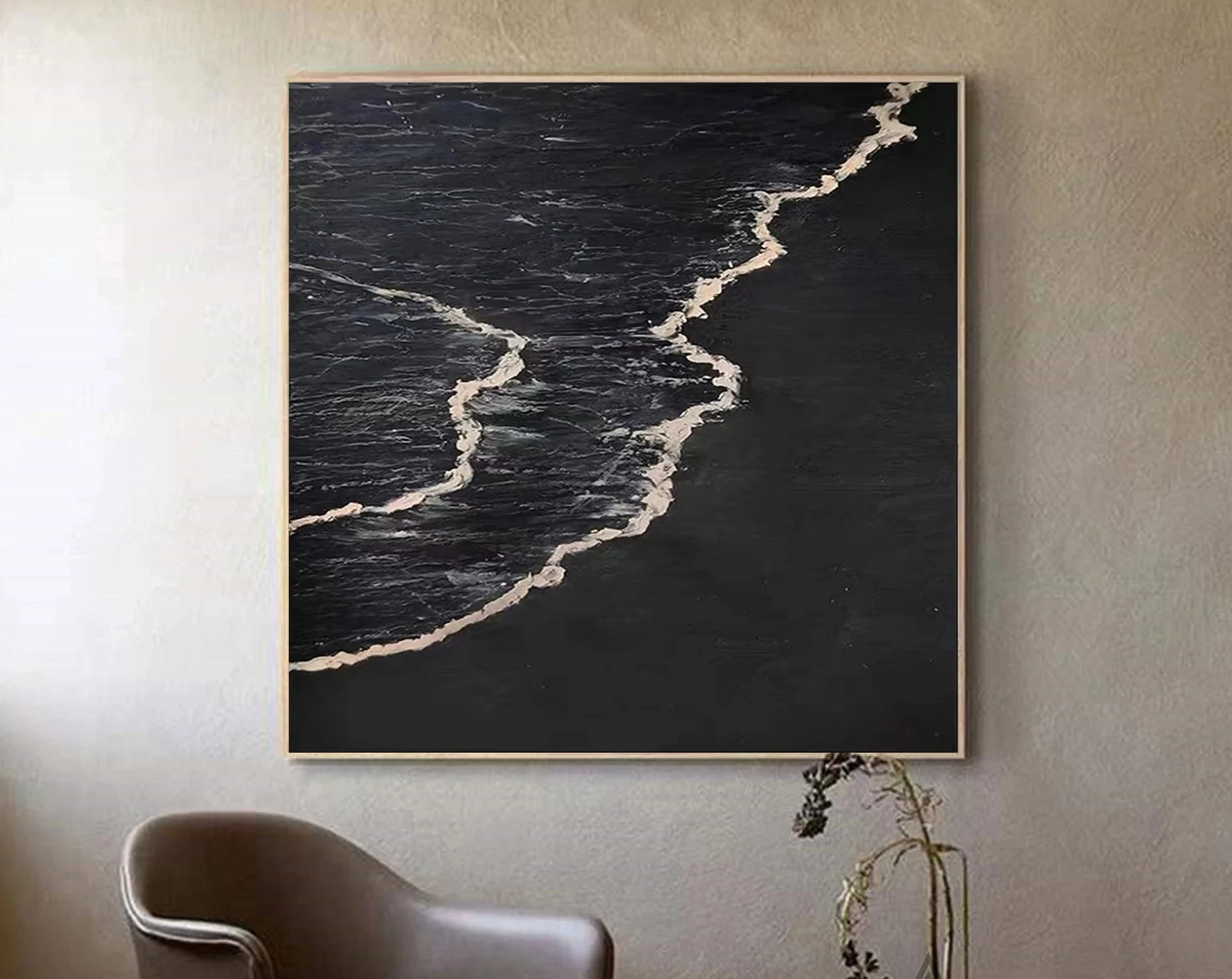 الاسكندنافية المعاصرة البحر الأسود مجردة جدارية كبيرة الحجم أبيض وأسود كلاسيكي اللون مخطط تصميم الأزياء جدار ديكور فني