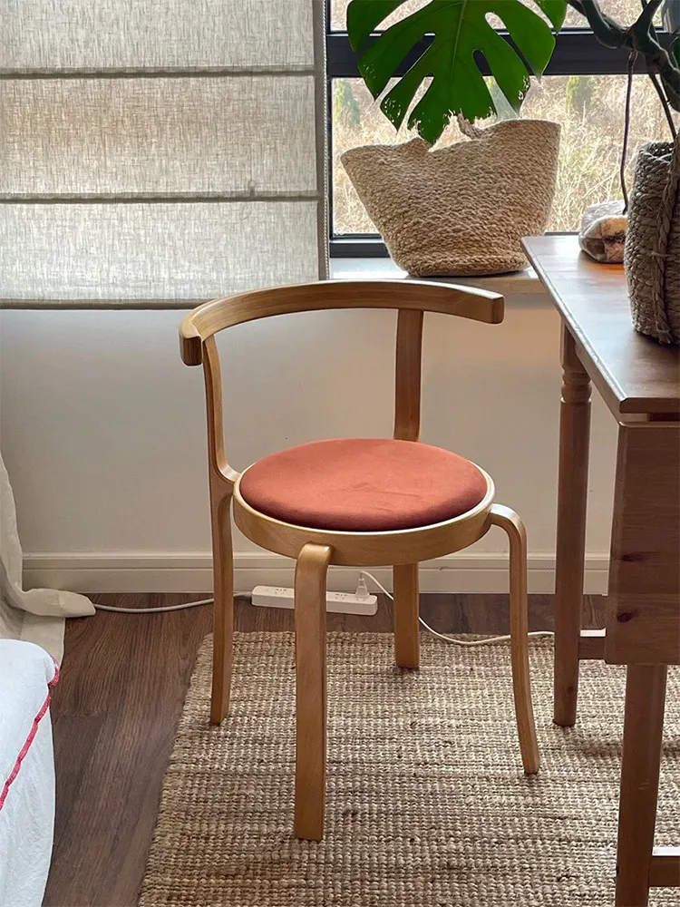 Medieval Designer Solid Wood Dining Chair Nordic Household Stackable Round Stool High-end Backrest Chairs Home Furniture