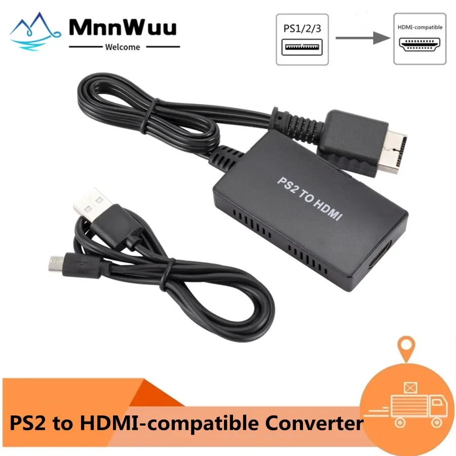 MnnWuu PS2 to HDMI-compatible Converter Adapter HD Link Cable for PS1/2/3 Support HDMI-compatible 1080P 720P Output PS2 TO HDMI