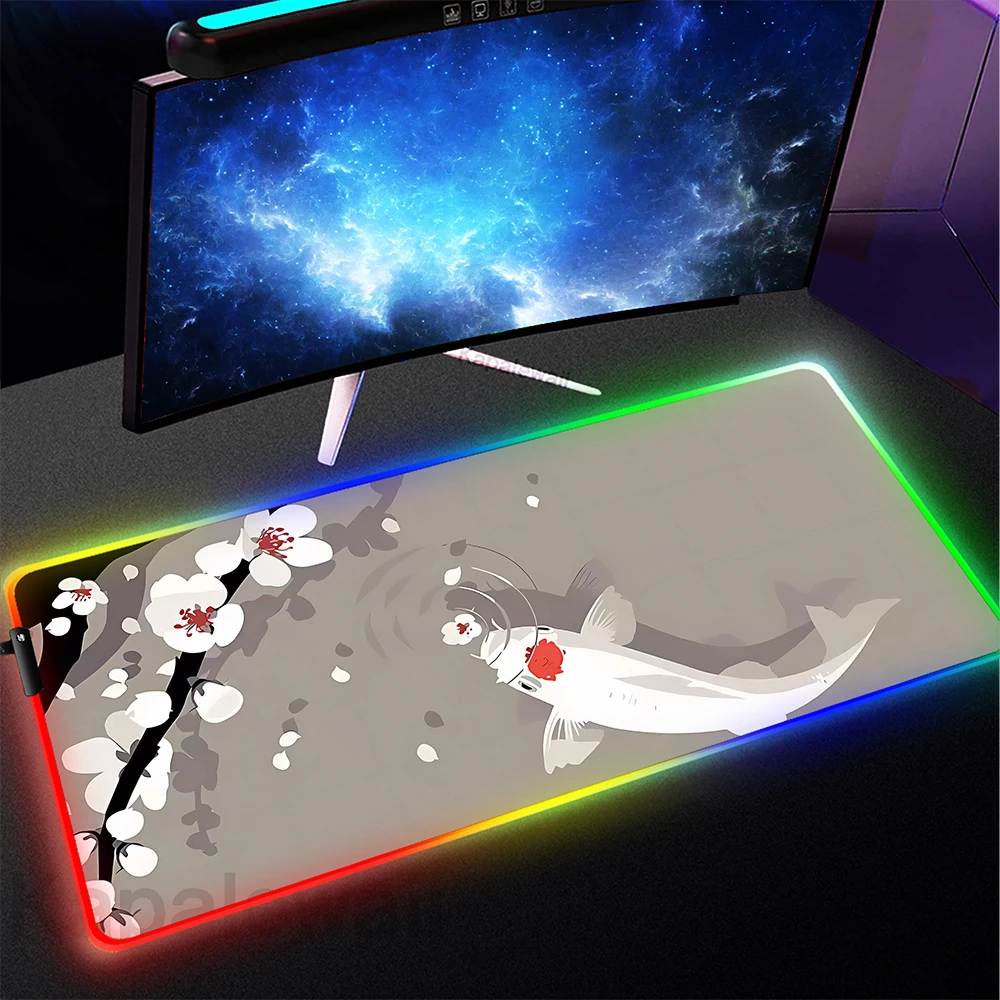 

Mountain Serenity Japan Art Gaming Mousepad XXL 900x400mm RGB Mouse Pad LED Keyboard Mat Mausepad Luminous Big Deskmat Backlit