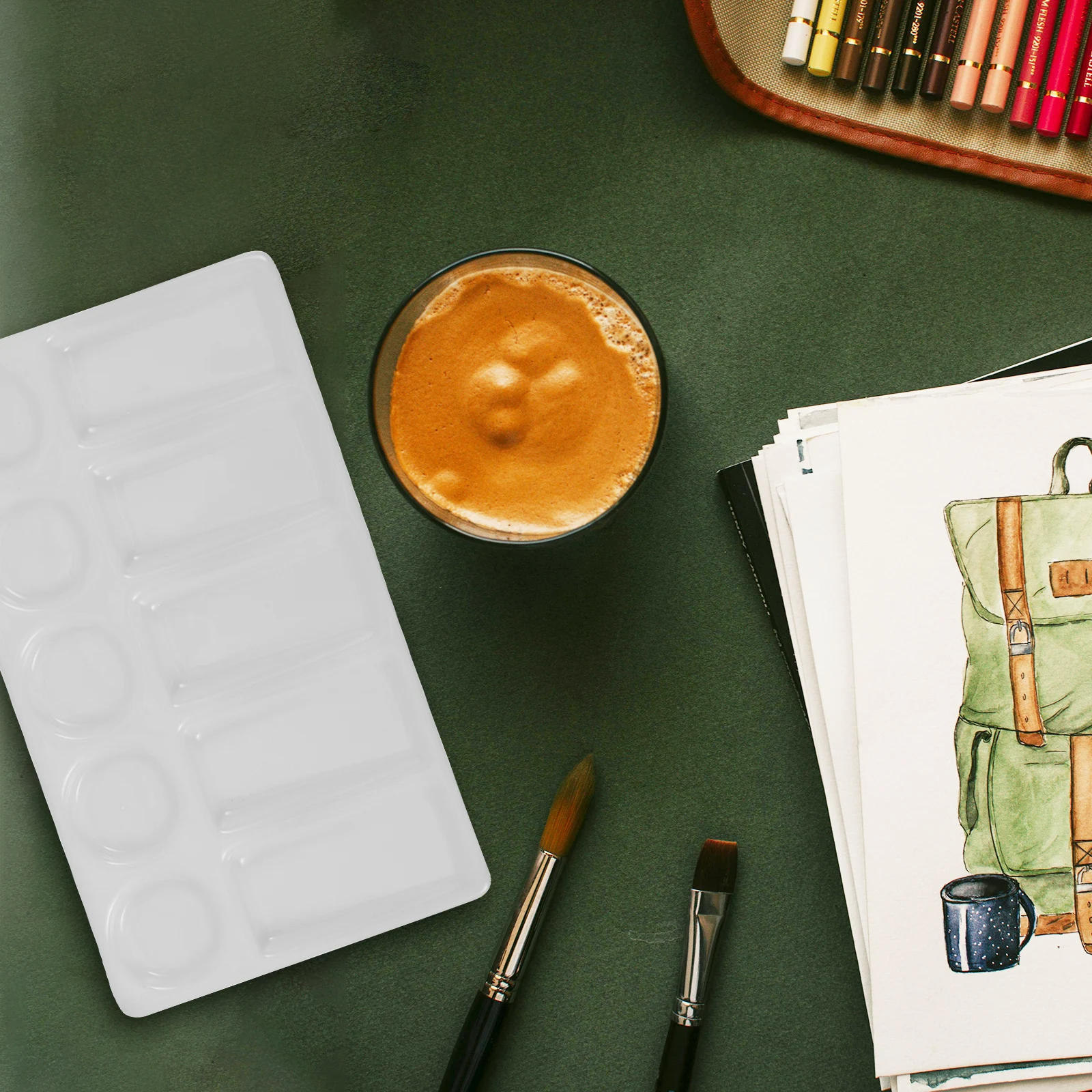 Rectangular Palette 10 Wells Ceramic Plastic White Surface Easy Clean Watercolor Gouache Acrylic Oil Painting Travel