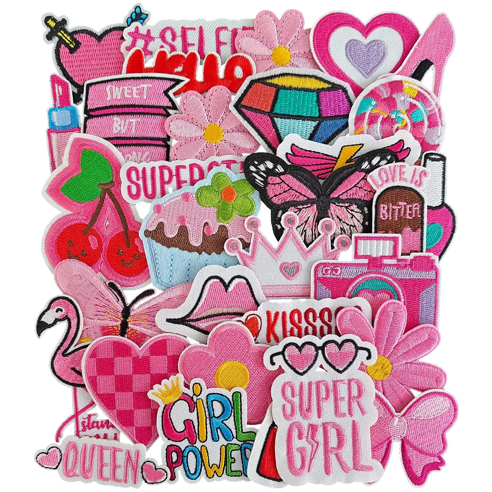 32PCS Pink Iron on Embroidered Patches Preppy Embroidery Appliques