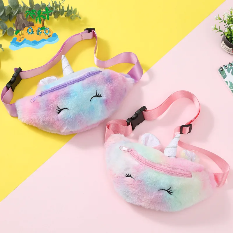 Peluche unicorno borsa cartone animato tracolla messenger bag ragazze e studenti carino petto borsa inverno bambini