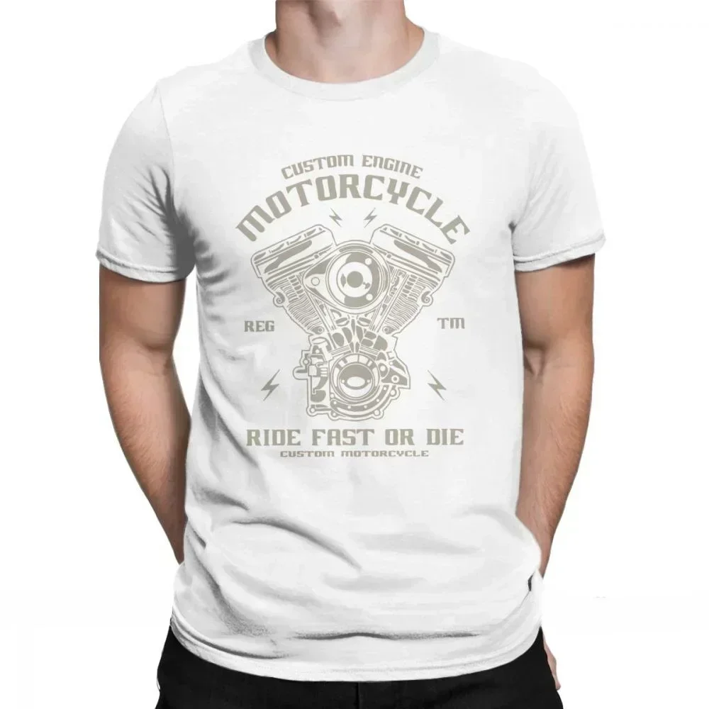 Men T Shirts Biker Engine Motorcycle Ride Fast or Die Funny Short Sleeve Tees Crewneck Tops 100% Polyester Printed T-Shirt