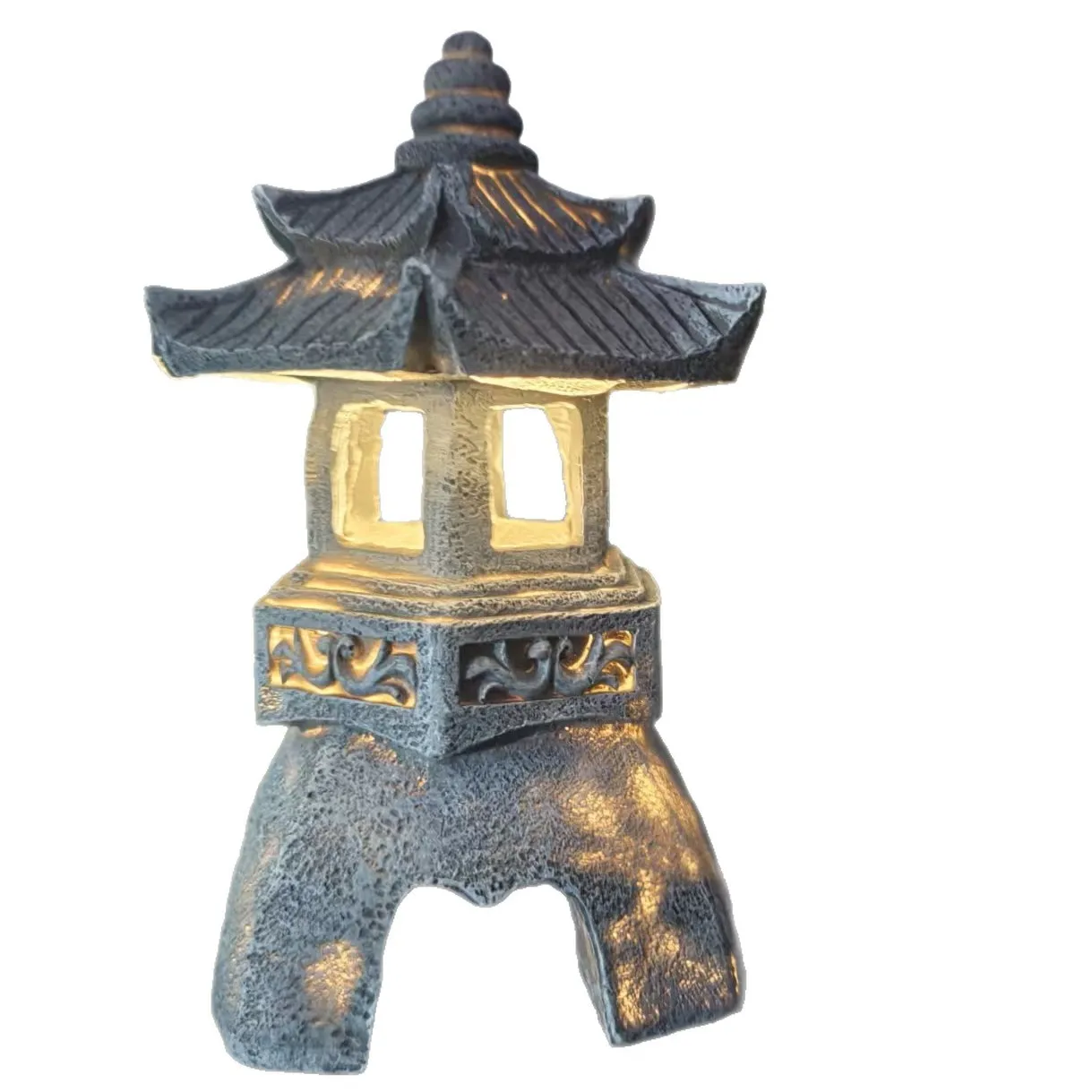 *qa Retro Zen Chinese Stone Tower Resin Ornament Solar Night Light Outdoor Garden Landscape Decor#