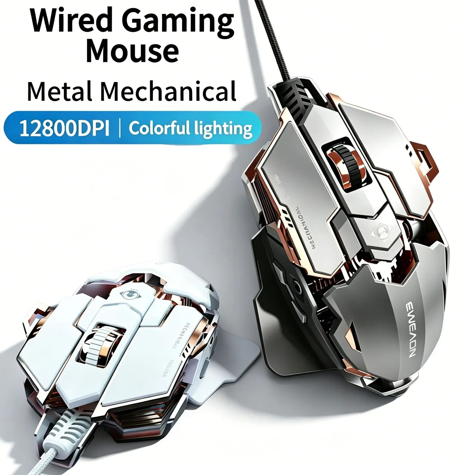 G5 Wired Gaming Mouse Metal Mechanical 9 Button Macro Programming 12800DPI RGB Ergonomic E-Sport Mice For Computer Laptop Gamer
