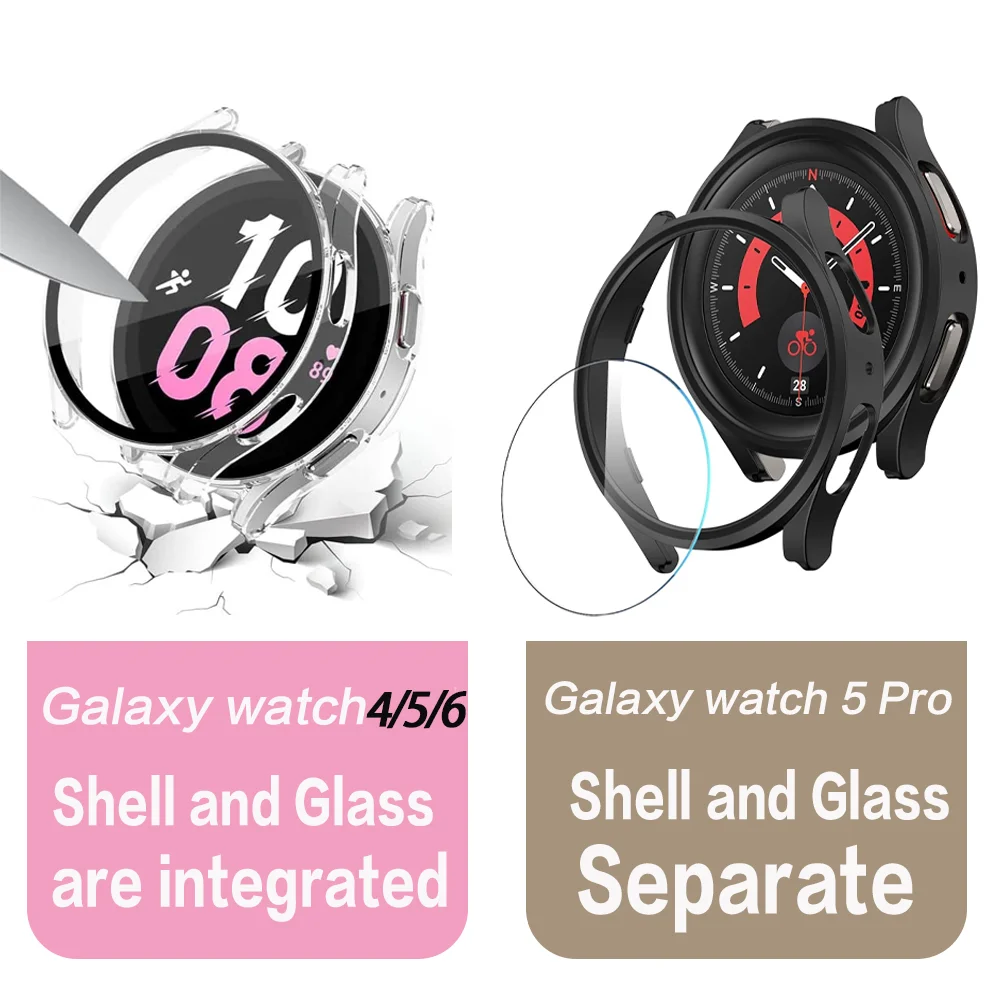 Чехол для Samsung Galaxy Watch 5 pro, чехол 45 мм, 4, 5, 6, 44 мм, 40 мм, защитная пленка для экрана ПК, бампер, закаленное стекло, чехол для Galaxy watch 6